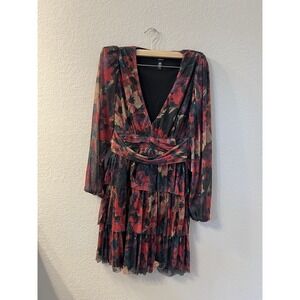 Aqua Party Tiered Mini Dress cocktail Red/Multi Sz XS